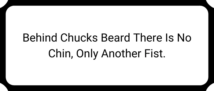 Behind Chucks beard there is no chin, only another fist.